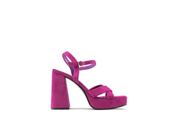 Sandalia De Tacón Ancho Efecto Ante